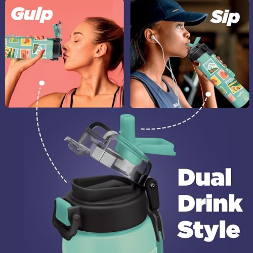 Image of Milton Steel Edge 600 Thermoware Water Bottle 500 ml with One Touch Safety Lock & Twin Lid Sip or Gulp,Long Hours Hot & Cold,Leak Proof,ISI Certified,Vacuum Insulated,for Office,Gym,School, Aqua Green