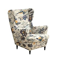 Lukery Copripoltrona con Orecchie 2 Pezzi, Fiori Fodere per Poltrone a Orecchioni Elasticizzato Fodera per Poltrona e Fodera per T-Cuscino, Coprisedile per Poltrona (One Size,Ramo di Fiori