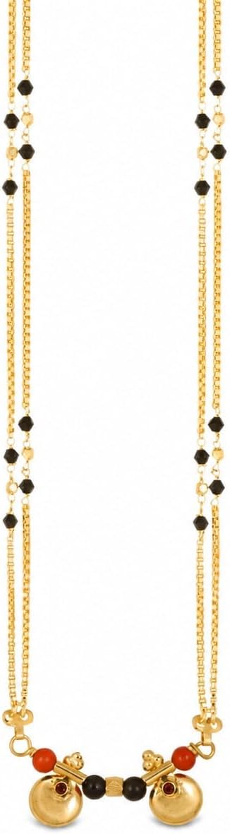 2 Vati Wati Mangalsutra For Women Girls Temple South Indian Traditional 1 Gram Gold Stylish Maharashtrian Long Double Chain Double Mangal sutra Pendant Tanmaniya Black Nallapusalu Chains -666,