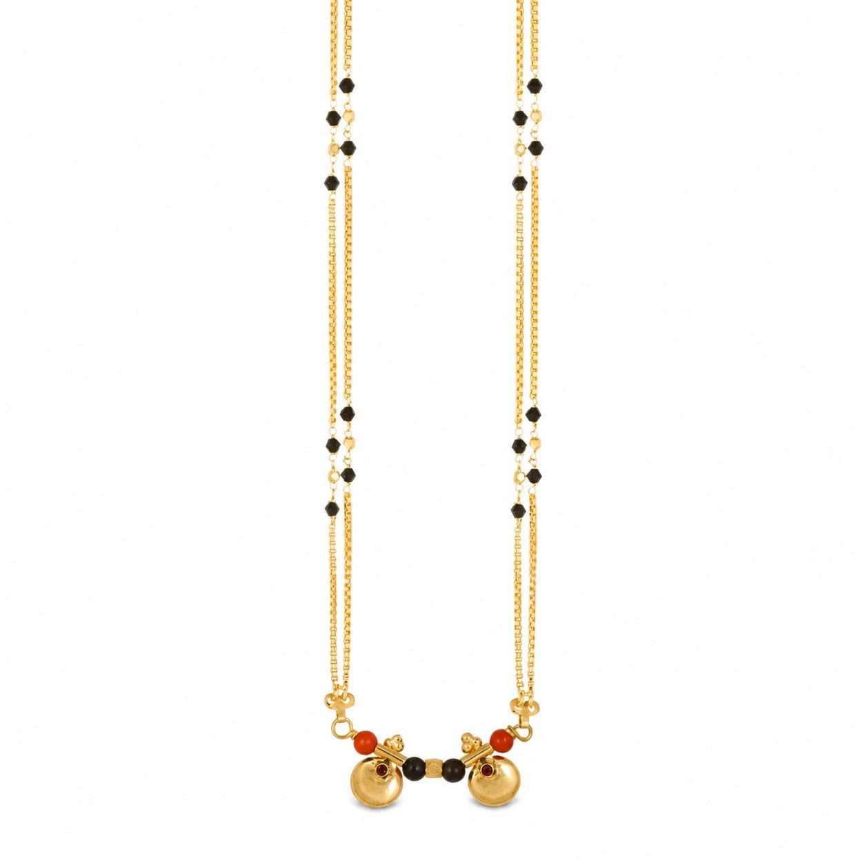 MEENAZ 2 Vati Wati Mangalsutra For Women Girls Temple South Indian Traditional 1 Gram Gold Stylish Maharashtrian Long Double Chain Double Mangal sutra Pendant Tanmaniya Black Nallapusalu Chains -666