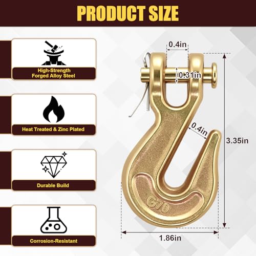 Image of 1 /4 inch Clevis Grab Hooks Grade 70, Forged Steel Chain Hooks, 10 Pack