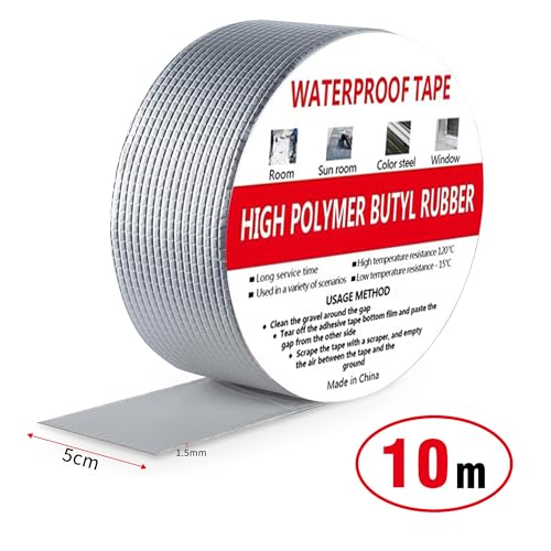 Butylband Dichtband Wasserdicht 5 cm x 10 m: Butyl Klebeband Wasserdicht Dickes Butyl Dichtband Selbstklebend zum Abdichten und Reparieren von Dachlecks, Oberflächenrissen, Rohrbrüchen