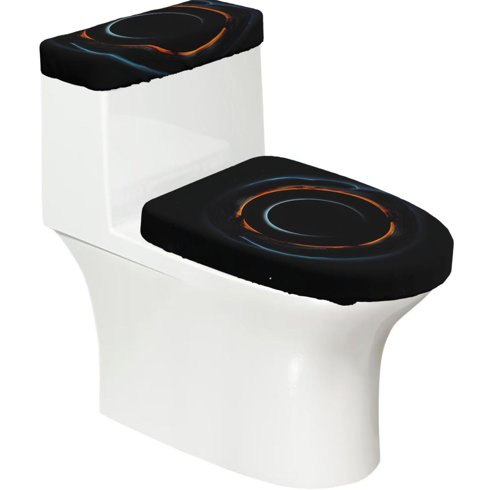 Cntdbu Black Mysterious Cosmic Holes Stretchy Toilet Lid And Tank Cover Set-Soft Elastic Bathroom Decor For U Shape Oval