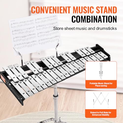 Image of VEVOR 32 Note Glockenspiel Xylophone Bell Kit, Professional Percussion Instrument Set with Mallets, Drum Sticks, Music Stand, Adjustable Stand and Carrying Bag for Students & Adults