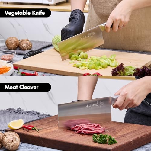 SHI BA ZI ZUO Coltello da chef cinese da 7 pollici, Coltello da Cuoco coltello da cucina sottile e leggero Coltello per verdure in acciaio inossidabile verdure e tritare piccole ossa - immagine 4