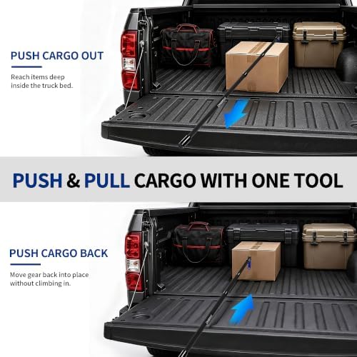 Ultra-Light 400g Fiberglass Truck Bed Cargo Grabber,Heavy-Duty Push-Pull Bed Buddy Retrieval Tool,1-Second Twist-Lock Rigid Telescoping Pole,28"-67.3" with 2 Hooks & Storage Clamps for Pickup Trucks — view 2