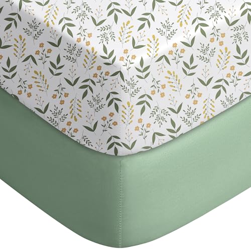 Yoofoss Baby Crib Sheets 2 Pack for Boys and Girls - 52x28 Fitted Crib Sheet Neutral Fits for Standard Crib and Toddler Mattress, Ultra Soft Breathable Microfiber Green Flower
