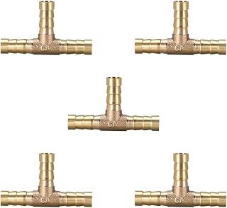 uxcell 8mm or 5/16" OD Brass Barb Splicer Fitting,T-Shaped 3 Ways, Barb Hose Fitting Air Gas Water Fuel,Barbed Tee Connector,5pcs