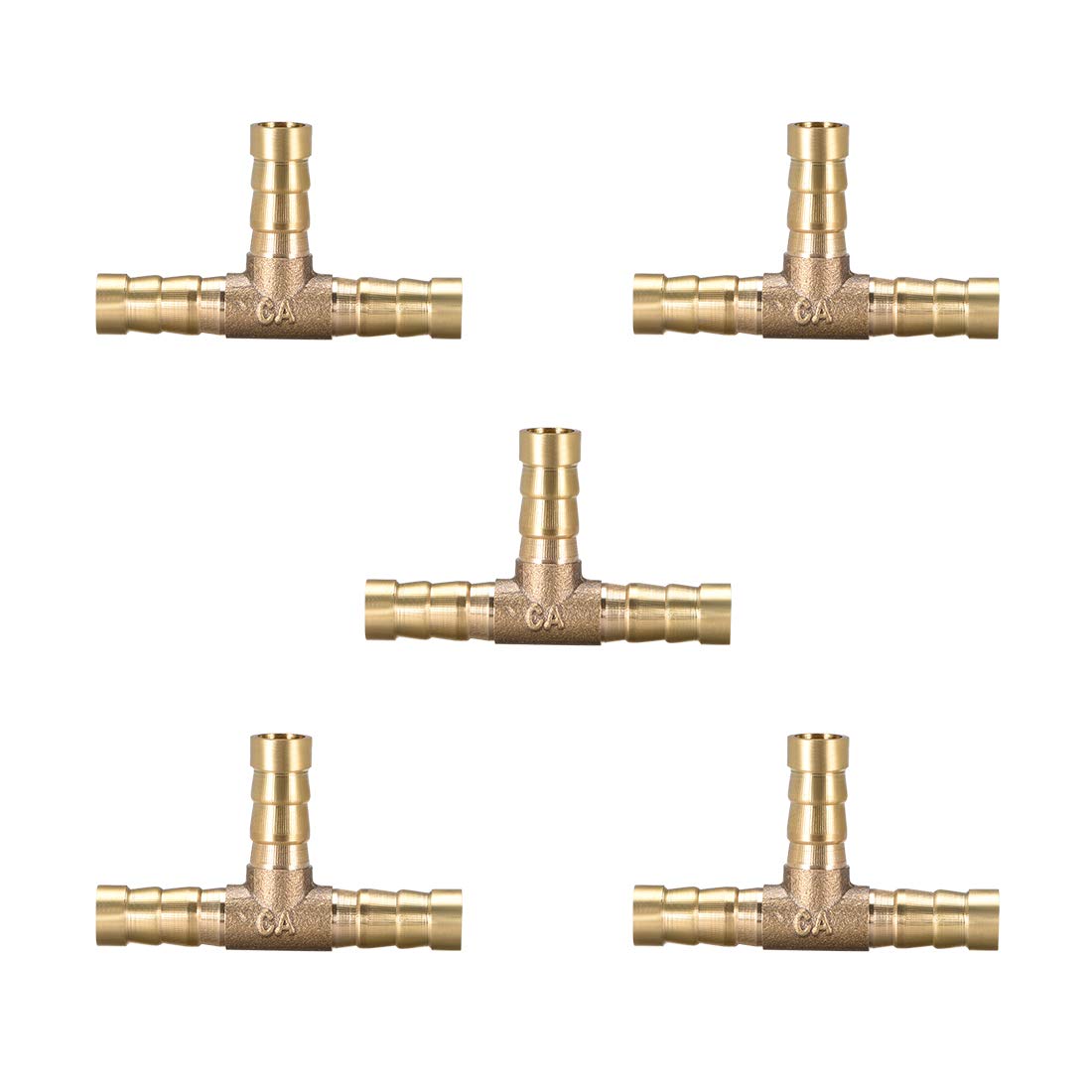 sourcing map 8mm or 5/16" ID Brass Barb Splicer Fitting,T-Shaped 3 Ways,Barb Hose Fitting Air Gas Water Fuel,Barbed Tee Connector,2pcs