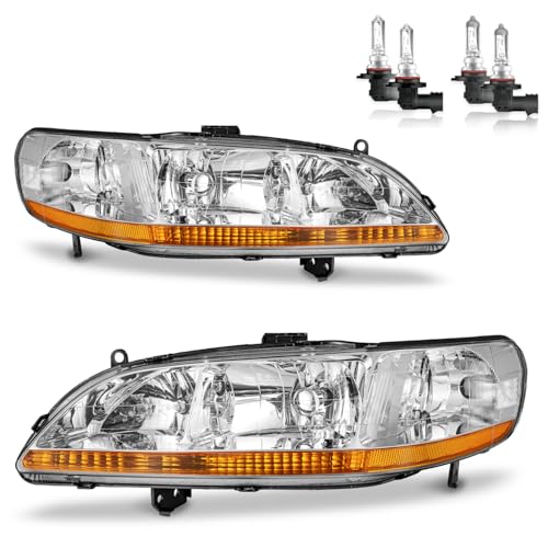 ROADEAL Headlights W/Bulbs for 1998 1999 2000 2001 2002 Honda Accord 2/4 Door Halogen Headlamp Replacement Driver & Passenger Side