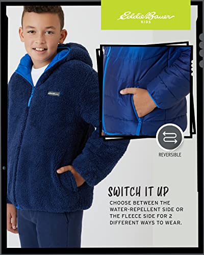 Image of Eddie Bauer Boys' Reversible Jacket - Waterproof Lightweight Fleece Lined Hooded Puffer Coat - Boys Outerwear Jacket (5-20)