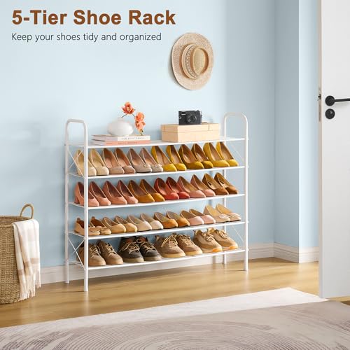 Image of Hoctieon 5 Tier Shoe Rack for Closet, Durable Mesh Style Shoe Rack, Entryway Shoe Shelf, Shoe Storage Organizer for Hallway, Bedroom, Living Room, Wardrobe, White