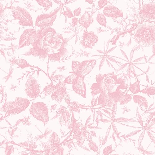 JiffDiff Pink Rose Floral Vintage Peel and Stick Wallpaper 15.8 x 118