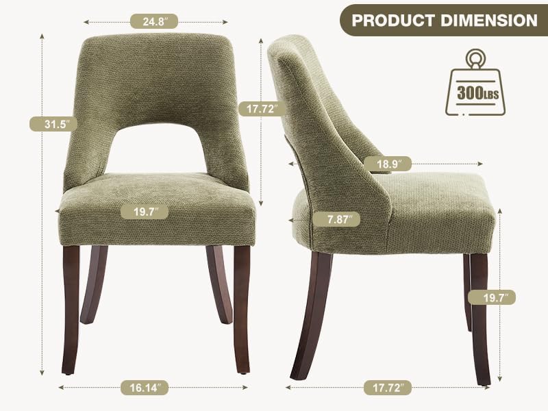 Miniatura 9 de UVV Juego de 2 sillas de comedor de madera, sillas de cocina tapizadas de tela moderna, silla de comedor de granja con patas de madera maciza, color