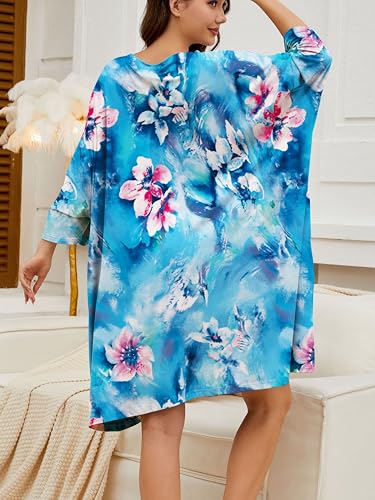 Image of Chunoy Women Oversized Nightgown Short Sleeve Sleepwear Dress with Pockets