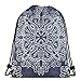 Produktbild OPLKJ Kordelzug Rucksack Tasche, Mandala Vintage Weiß auf Ozean Nebel Grau Sporttasche Tragbare Sackpack Aufbewahrungstasche für Camping Wandern Schwimmen Einkaufen Wandern Travel Beach