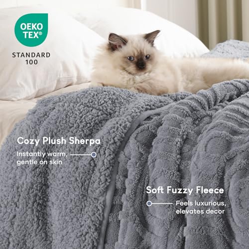Image of Cottonblue Jacquard Weighted Blanket 20 lbs for Adults Queen Size, Soft Fluffy Sherpa Fleece Weighted Blankets Throw 60 inch x 80 inch for Sleep Relax, Fuzzy Warm Arch Heavy Blanket for Bed Sofa, Grey