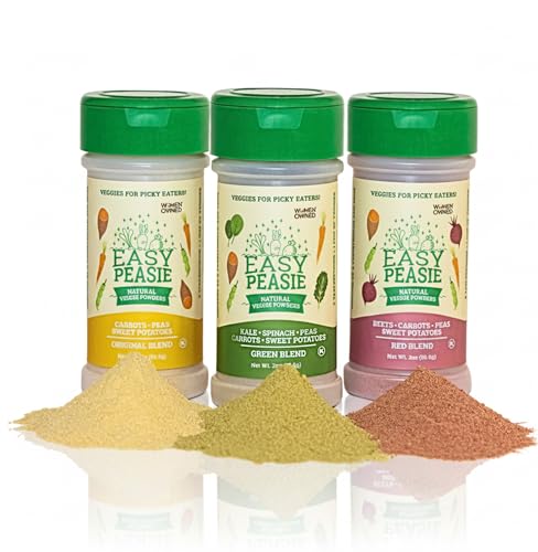 Easy Peasie Veggie Powder for Kids, Hidden Veggies for Picky Eaters, 3-Pack Vegetable Powder Blends for Meals & Smoothies, Original + Green + Red, 2 oz Each