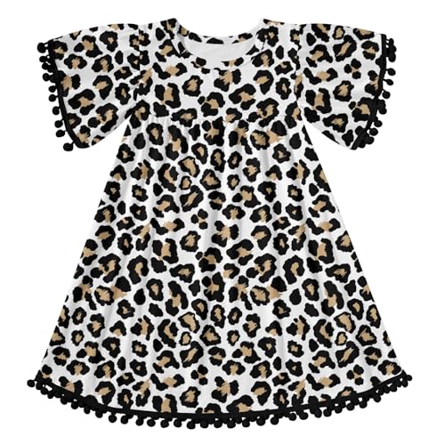 Vieille Little Girls Pom Pom Dress Flutter Sleeve Kids Summer Swing Shirt Dresses Size 3-8 Years