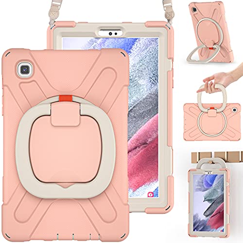Braecn Samsung Galaxy Tab A7 Lite 8.7 Case For Kids, Drop-Proof Silicone Cover With [Rotating Handle Grip] [Shoulder Strap] [Stable Kickstand] For Galaxy Tab A7 Lite 8.4 Inch 2021 Tablet-Rose Gold #TOP29