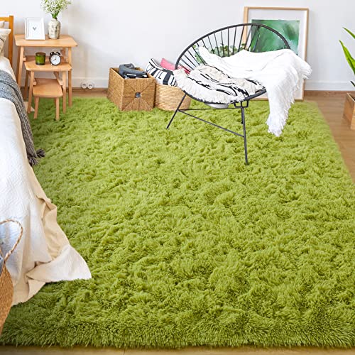 Yj.gwl Soft Area Rugs For Bedroom Living Room Plush Fluffy Rug 4X6 Feet, Green Shag Rug Carpet Non Shedding For Nursery Playroom Dorm, Indoor Modern Fuzzy Rug For Kids Girls Room Home Decor #TOP1