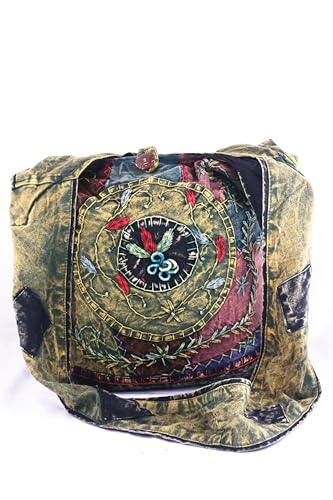 Handmade Cotton Jacquard Crossbody Bag, Large Size, Top Zip Closure, Embroidered Hobo Purse, Patchwork Design4