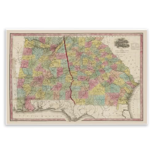 Vintage Georgia Alabama State, 13 x 19 Inch Mounted Print on Wall Plaque