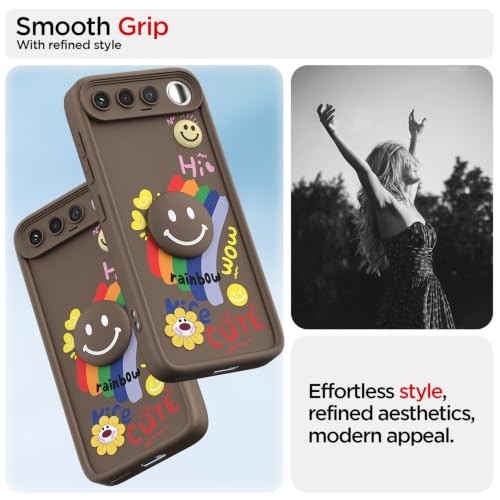 Image of Pikkme Back Cover for Realme 16 5G | Soft Silicone| Cute Rainbow Smile & 3D Cartoon Flower Design | Shockproof Raised Camera Protection Bumper Case (Brown)