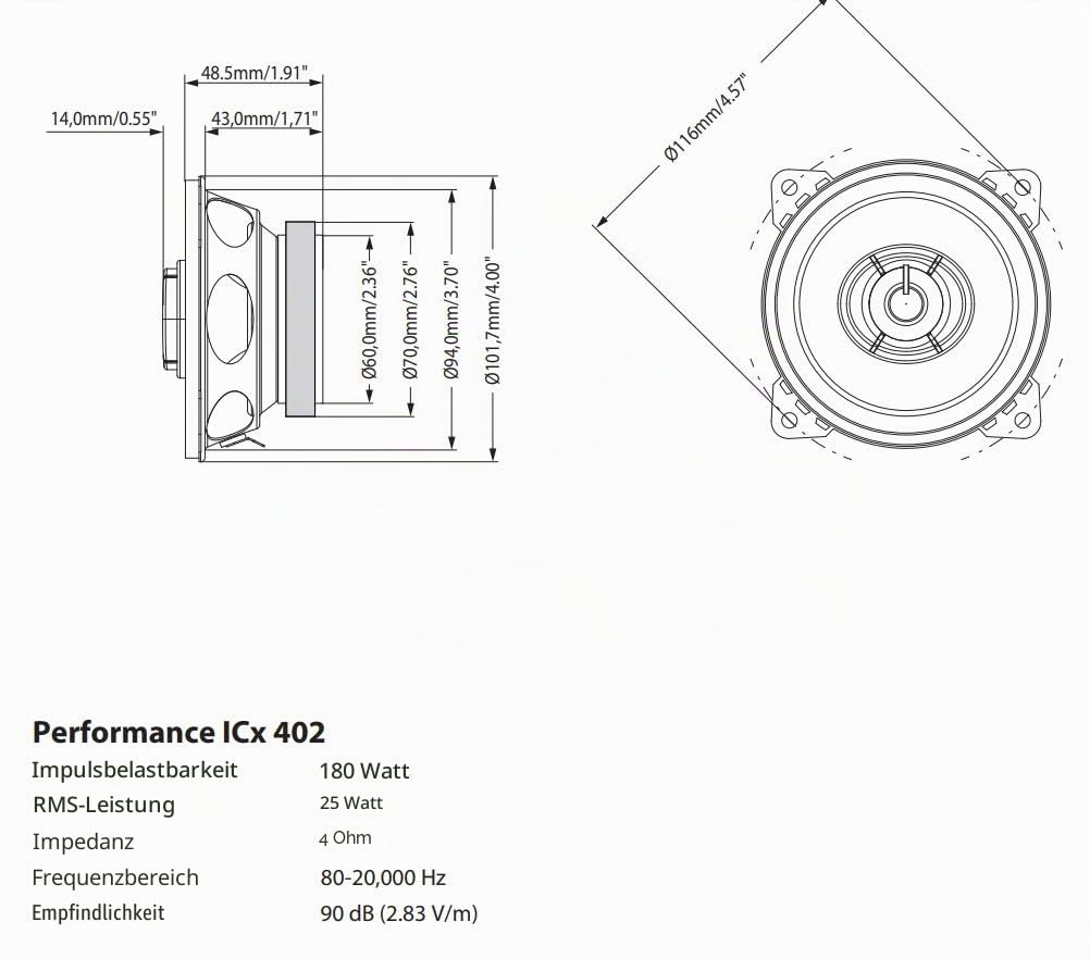 Blaupunkt ICx 402 2-Wege Einbau-Lautsprecher 180W Inhalt: 1 Paar, ICX402