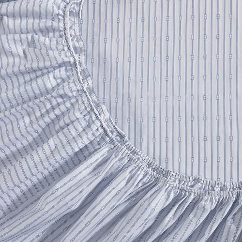 Image of Tommy Hilfiger - Queen Size Sheet Set, Cool & Crisp Cotton Percale Bedding with Fitted Sheet & Pillowcases, Lightweight Bed Sheets, Deep Pocket, College Dorm Room Essentials (Monogram Stripe Blue)