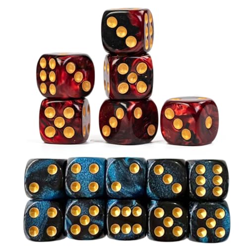 10 PCS Dados de rol, Dados rol ROL DND, 16mm D6 Dado Acrílicos, Rojo-Negros y Negro-Azules con Bolsa de Tela, para Juegos de Mesa, Mesa, Lecciones de Matemáticas
