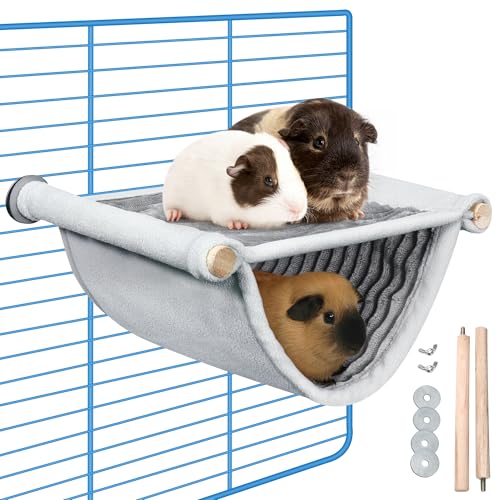 Warm Guinea Pig Hammock Hamster Ferret Hanging Swing Bed Hamster Cage Accessories Double Layer Cage Hammock for Winter Small Animals Chinchilla Rat Mouse Squirrel Parrot Play Sleep Hideout Bed (Grey)