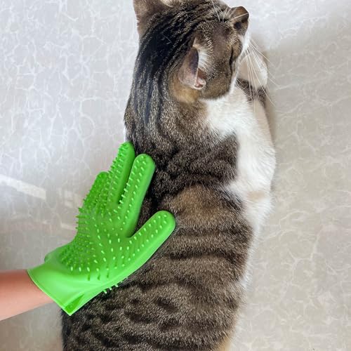 Image of Pet Grooming Bath Gloves - Double Sided Silicone Hair Removal Mitts for Dogs & Cats, Deshedding & Bathing Brush 2-in-1 for Wet /Dry Use - 2 Pack
