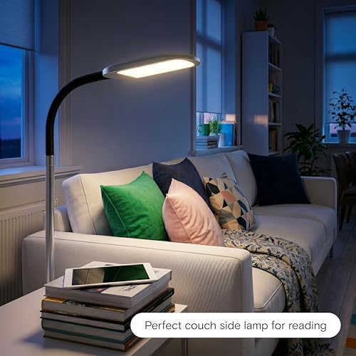 Brightech Litespan Slim LED Floor Reading Lamp with Adjustable Gooseneck for Living Rooms & Offices, Dimmable Standing Lamp for Bedroom - Silver by Brightech - Image 6