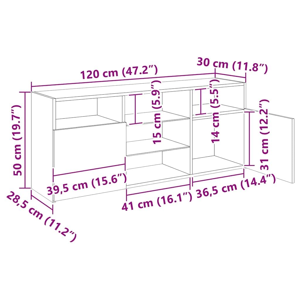 vidaXL TV-Schrank mit LED-Beleuchtung, Weiß, 120x30x50 cm, Holzwerkstoff & Sicherheitsglas, TV-Board für Fernseher bis 50", Lowboard mit Ablagen, Modernes Wohnzimmermöbel