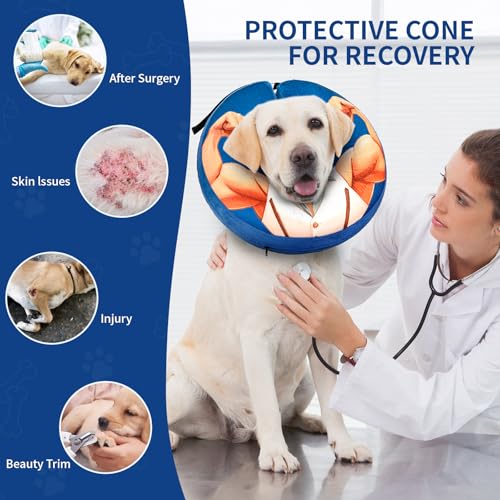 FWLWTWSS Halskrause Hund & Katze, Aufblasbarer Halskrause Hund Weich, Verstellbarer Schnalle, für Genesung Nach Operationen Oder Wunden, L