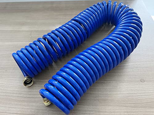 SANFU PU Recoil Garden Water Hose 3/8\"ID(9.5 x 12.7mm) x 50ft Premium with 3/4\"Inch Brass Fittings Retractable, Outdoor Patio Hose Marine&Boat, Blue(50\')