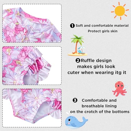 Image of UMELOK Girls Long Sleeve Swimsuit Toddler One Piece Bathing Suit 4-10Years | UPF 50+ Sun Protection,Rash Guard Swimwear,Ruffle,Zipper,Soft And Comfortable Fabric,Swimming Pool,Beach