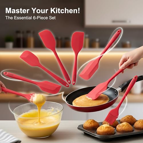 Image of Zeox Home Essentials Silicone Spatula Set - 6-Piece Food-Grade Silicone Utensils, Heat-Resistant (230C), Safe for Non-Stick Cookware, Easy Clean Kitchen Tools