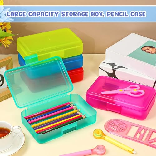 Image of Honoson 60 Pcs Hard Plastic Pencil Case Bulk 8 x 5 x 2 Inch Clear Pencil Box Utility Crayon Storage Box Multi Purpose Organizer for Pens Pencils Office Supplies(Colorful)