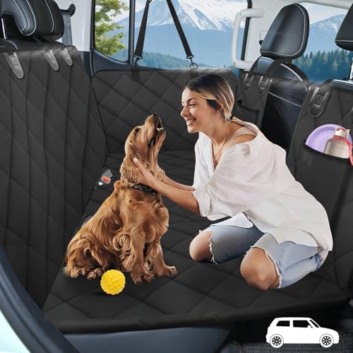 AIEDOULER Extensor de asiento trasero para perros, capacidad de 400 libras, funda de asiento de coche para asiento trasero, funda de asiento de coche de parte inferior dura para perros, extensor de