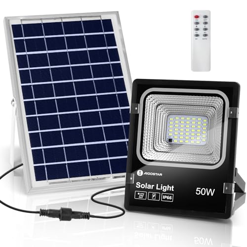 Aigostar 50W Solar Strahler Außen,Superhelles LED Flutlichter mit Solarpanel,Kaltweiß 6500K,IP66...