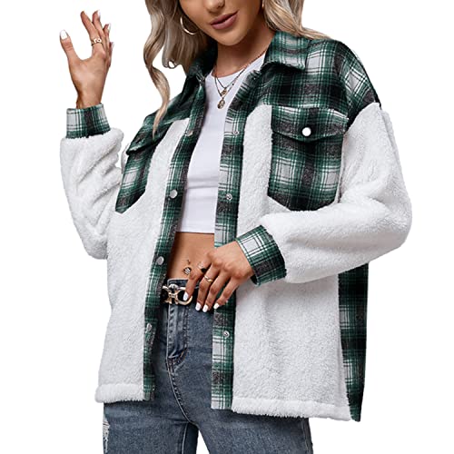 Lu's Chic Women's Fleece Jackets Furry Jacket Flannel Snaps Winter Long Sleeve Shackets