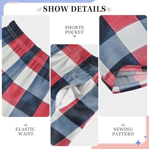 Boys' Pants Red Blue White Checkered Long Bottoms Jogger Pants Elastic Waist Trousers with Pockets S-XL4