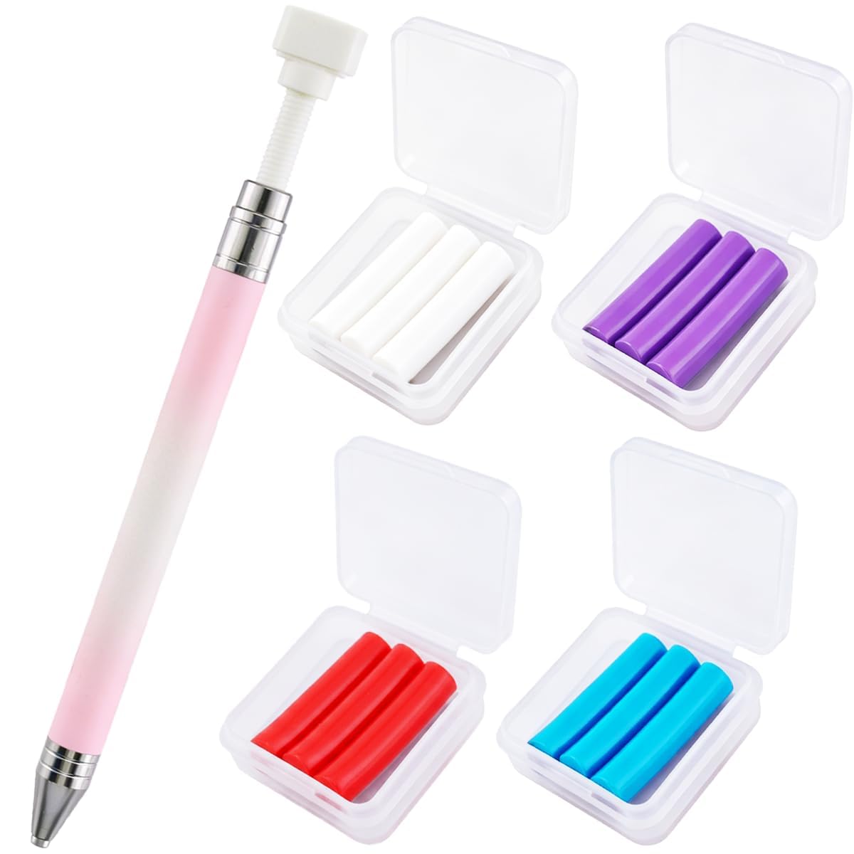 5Pcs Rhinestone Picker Tool, Wax Pen for Diamond Art Painting with 4 Extra Wax Refills, Gem Rhinestone Pickup Accessories for Nail Art, DIY Craft, or Gem Painting(White)