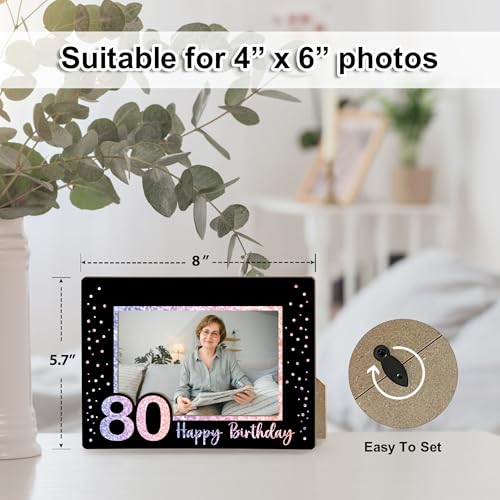 Image of 80th Birthday Picture Frame, 80th Birthday Gifts for Women Men, 80 Years Old Gifts for Grandma Grandpa Mom Dad Glitter Picture Frames 4 x 6 Photo /Yi01-04
