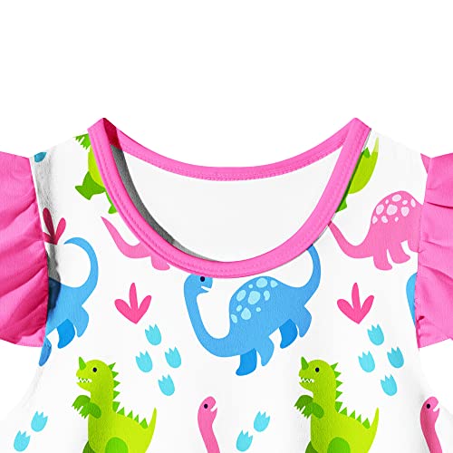 Lqsz Girls Nightgowns Dinosaur Nightdress Nightie Sleepwear Pajamas Flutter Short Sleeves Nightgowns For Little Girls 6 7T #TOP7