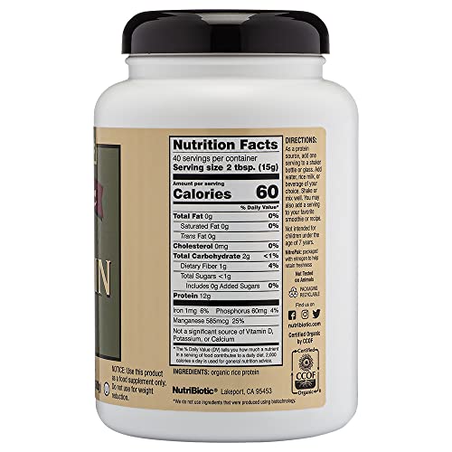 NutriBiotic Certified Organic Plain Rice Protein, 21 Ounce | Low Carbohydrate Vegan Protein Powder | Raw, Certified Kosher & Keto Friendly | Made Without Chemicals, GMOs & Gluten | Easy to Digest - Thumbnail 3