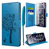 TTSWJBD Handyhülle für Xiaomi Redmi Note 15 Pro 5G Hülle mit 1 Stück Panzer Schutz Glas, Flip Wallet Cover PU Leder Case, Kartenfach Magnet Klapphülle - Blau