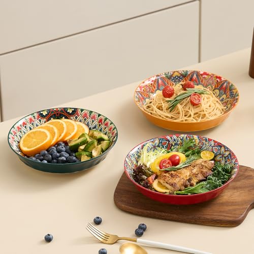 ASBEFORE Ceramic Pasta Bowls Set of 6-8 inch 30 oz Serving Bowls, Colorful Dinner Bowls for Soup,Salad, and Pasta, Kitchen, Microwave, Dishwasher Safe, mexican, Bohemian Style by ASBEFORE - Image 7